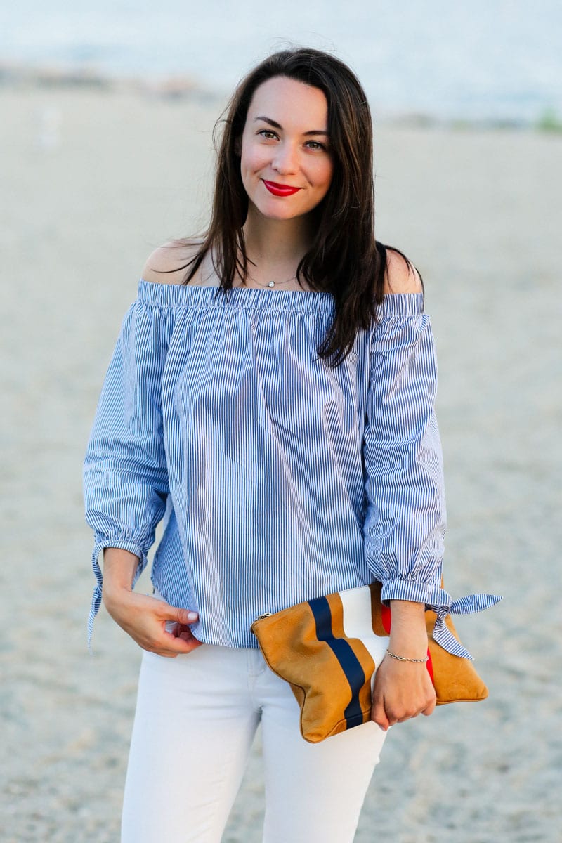 Off the shoulder striped top