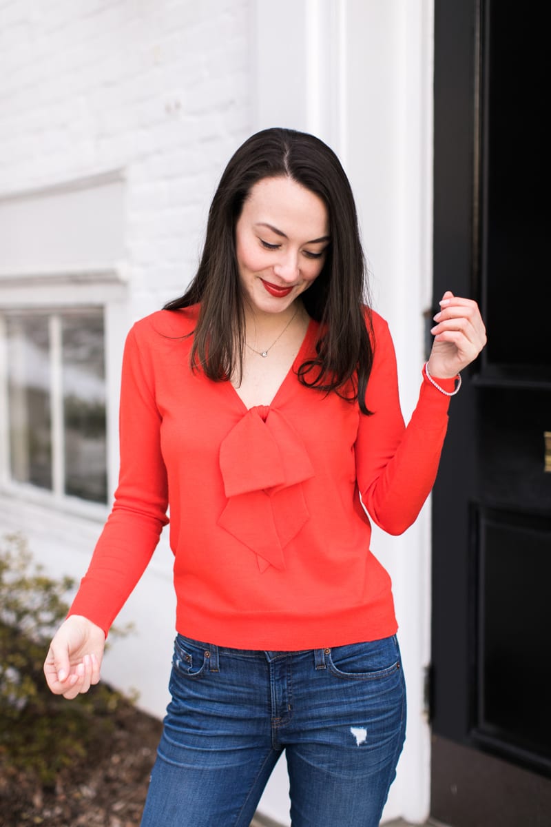 J. Crew Red Bow Sweater