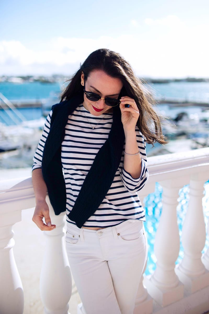 White Jeans Striped Shirt