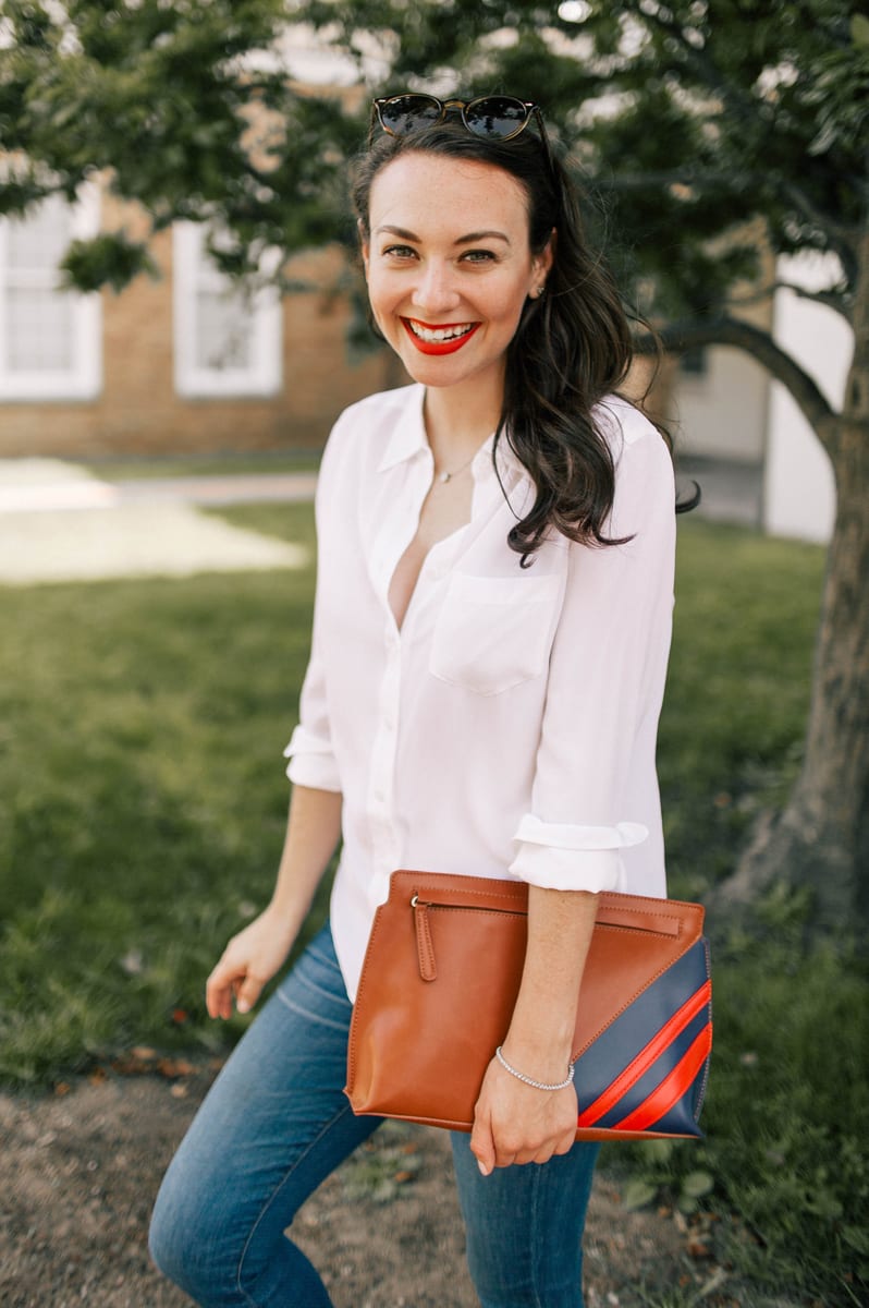 Stripe Faux Leather Clutch