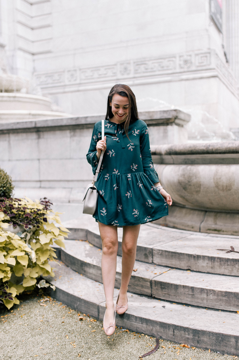 Silk Tie-Neck Dress in Wild Botanic