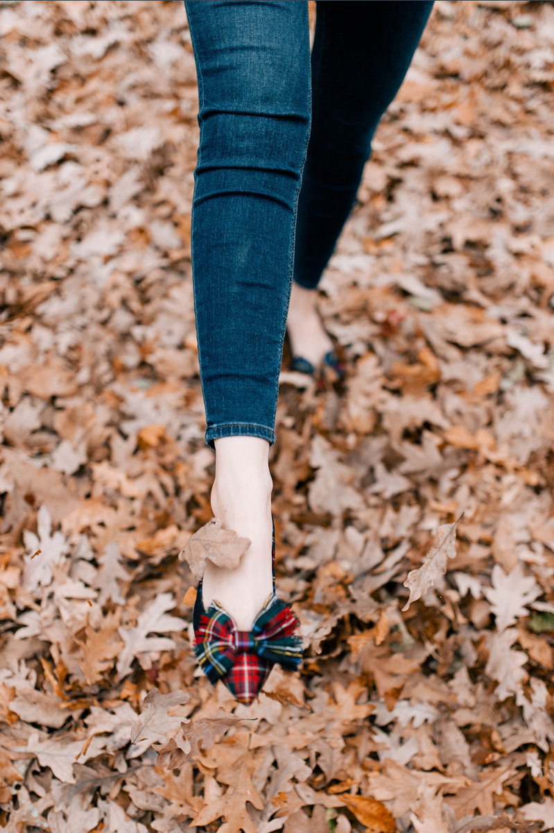 Lottie bow flats in tartan