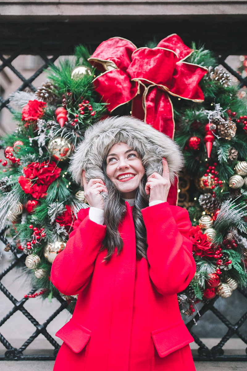 Faux Fur Red Wool Coat