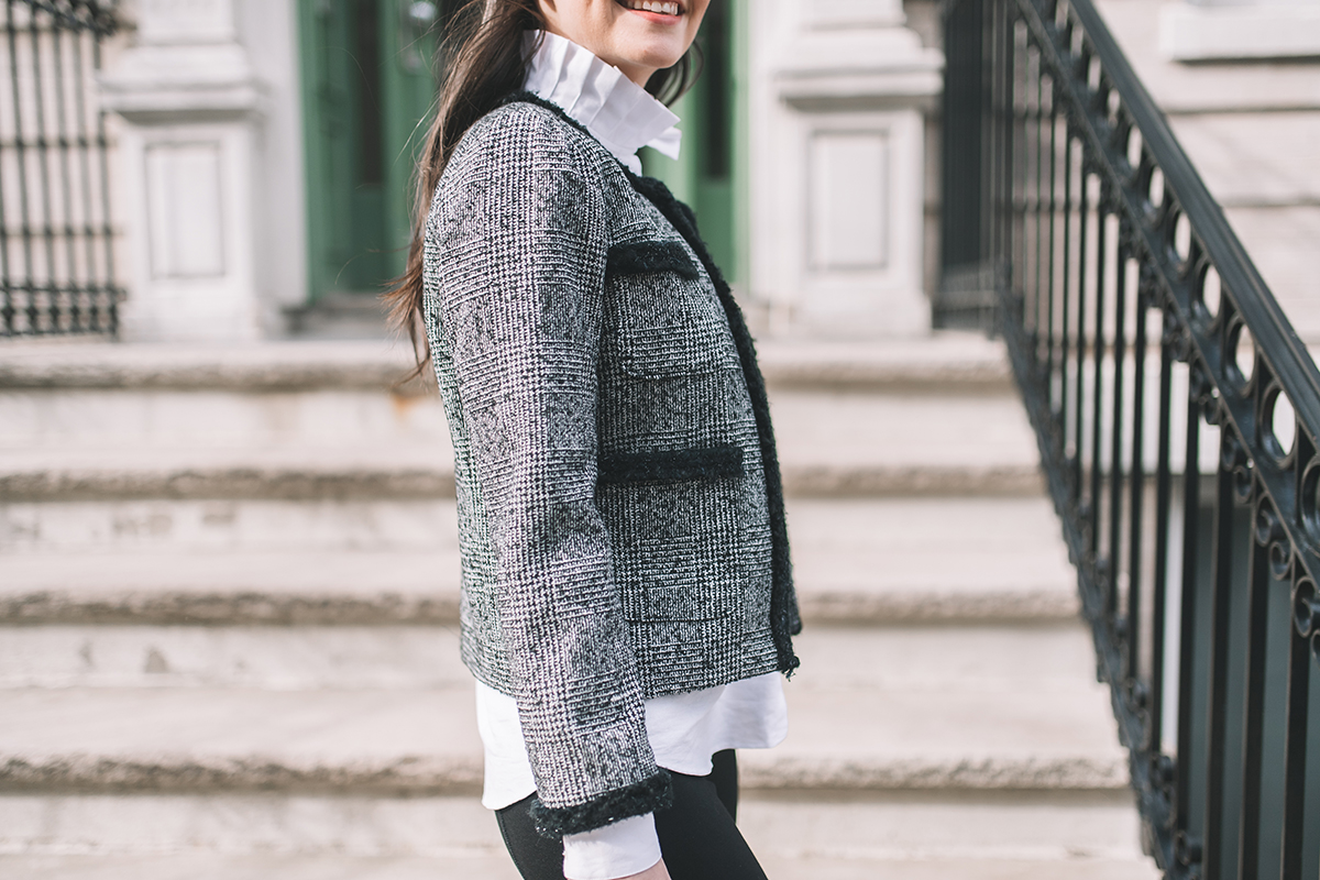 Glen plaid lady jacket with braided trim