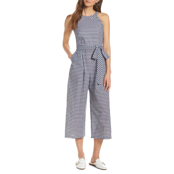 Gingham Jumpsuit Bow