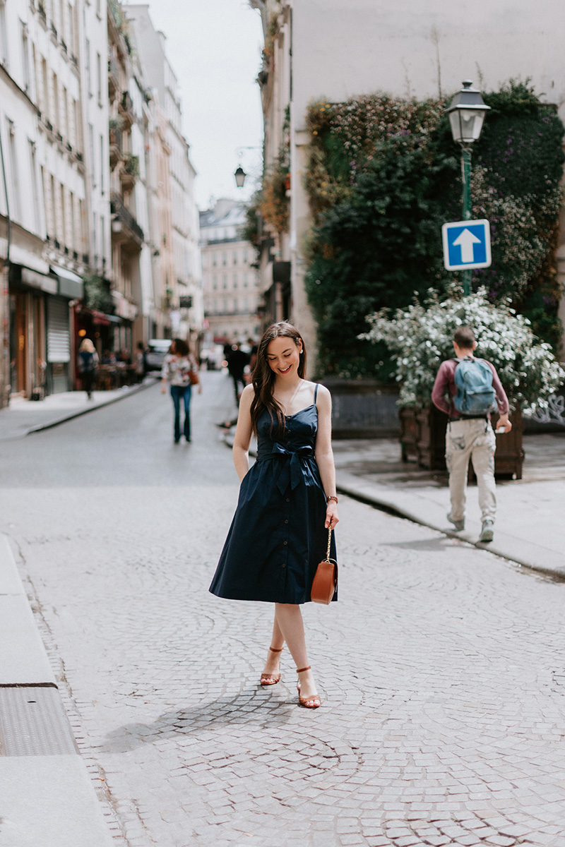 Classic button front sundress in cotton poplin