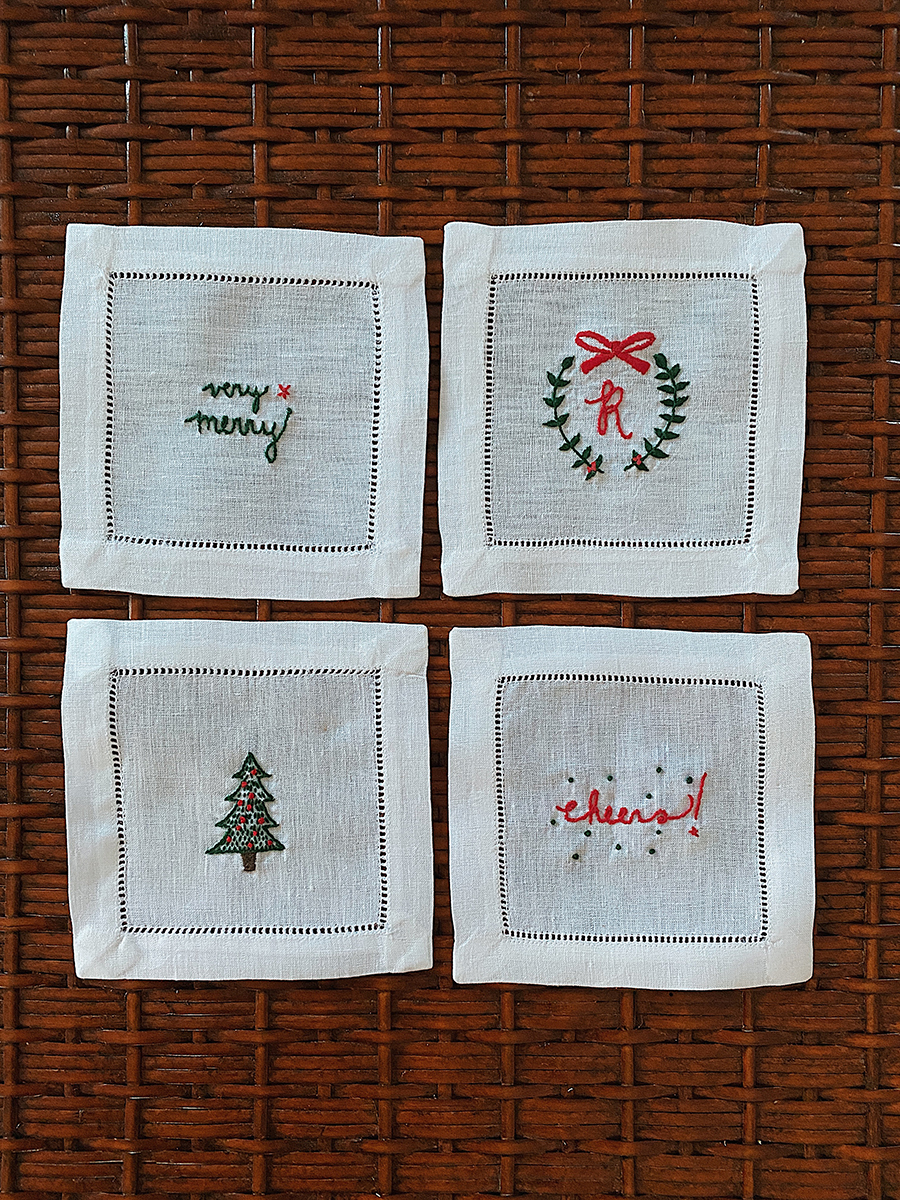 DIY Embroidered Cocktail Napkins