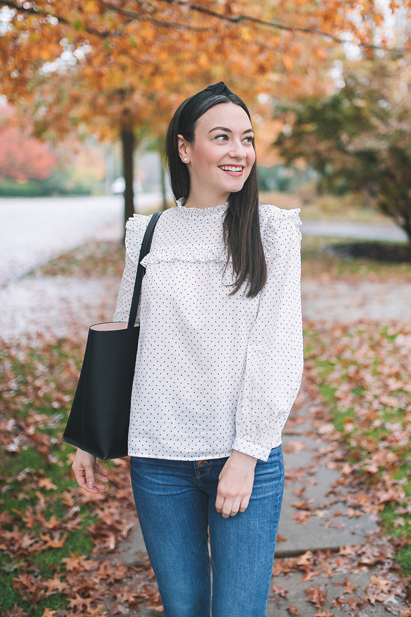 Mockneck Ruffle Top in Flocked Dot