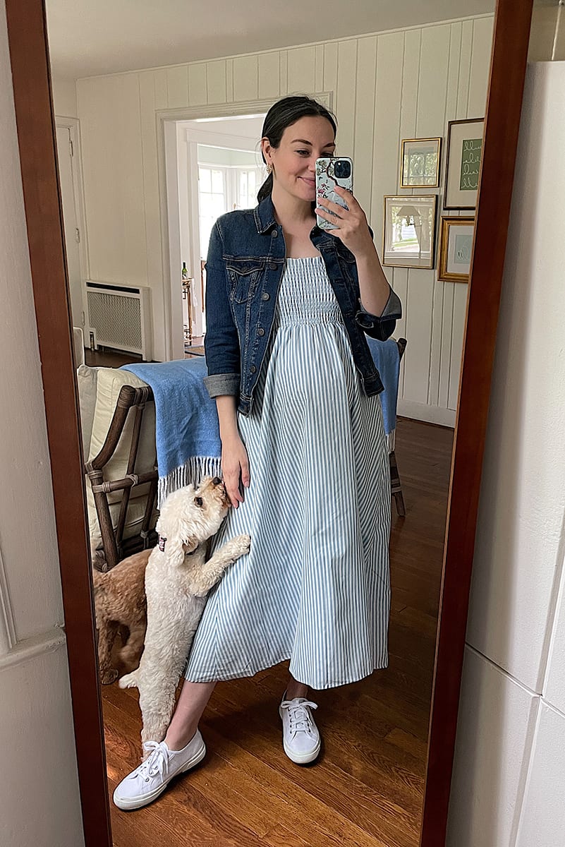 AQUA Striped Smocked Midi Dress | WEEK OF OUTFITS 5.11.21