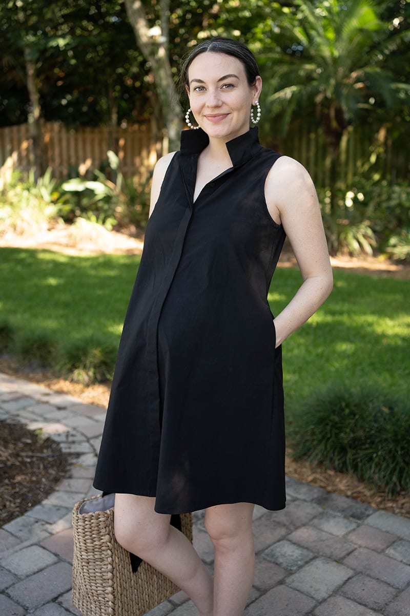 BUMP-FRIENDLY BLACK SLEEVELESS DRESS