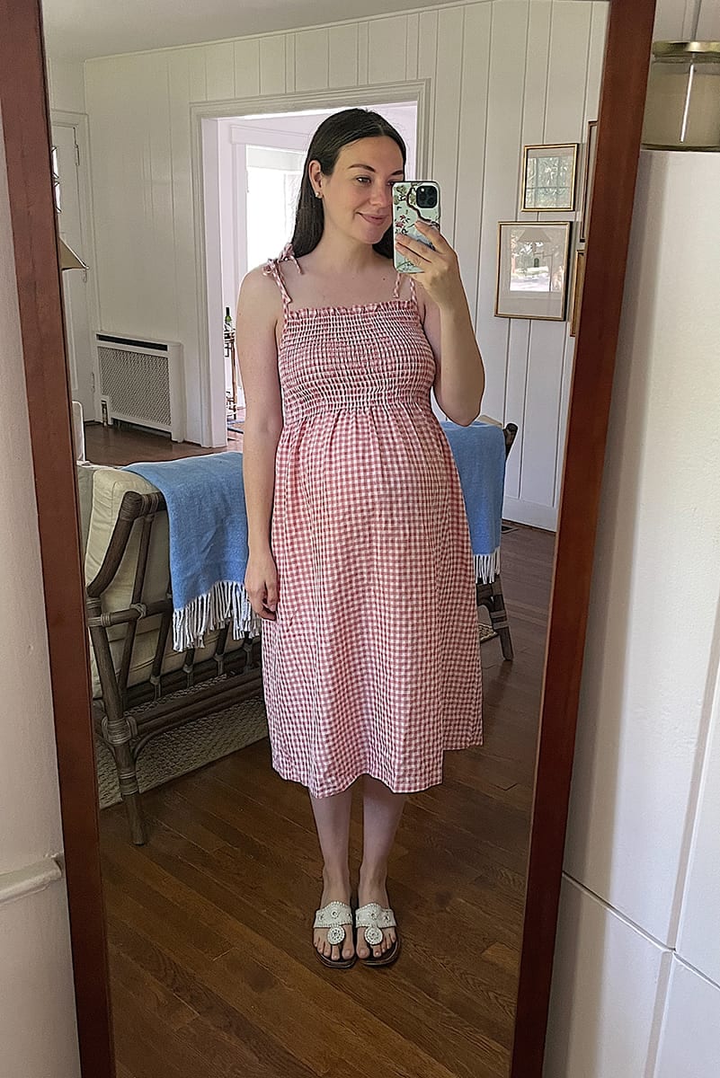 gingham smocked strap dress