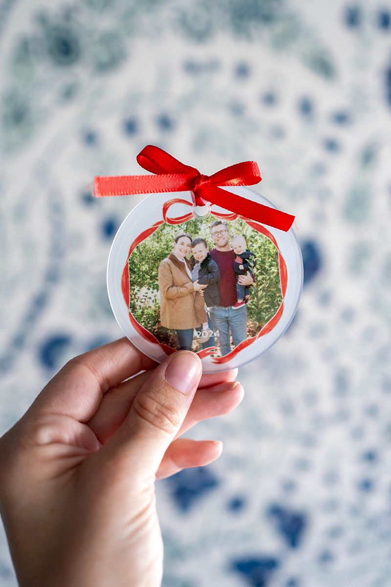 An ornament from Shutterfly featuring Carly Riordan's holiday photo